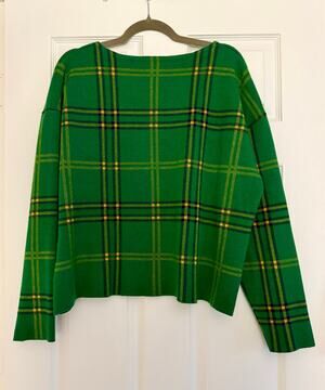 Tahari Green Plaid Knit Sweater. Size XL.